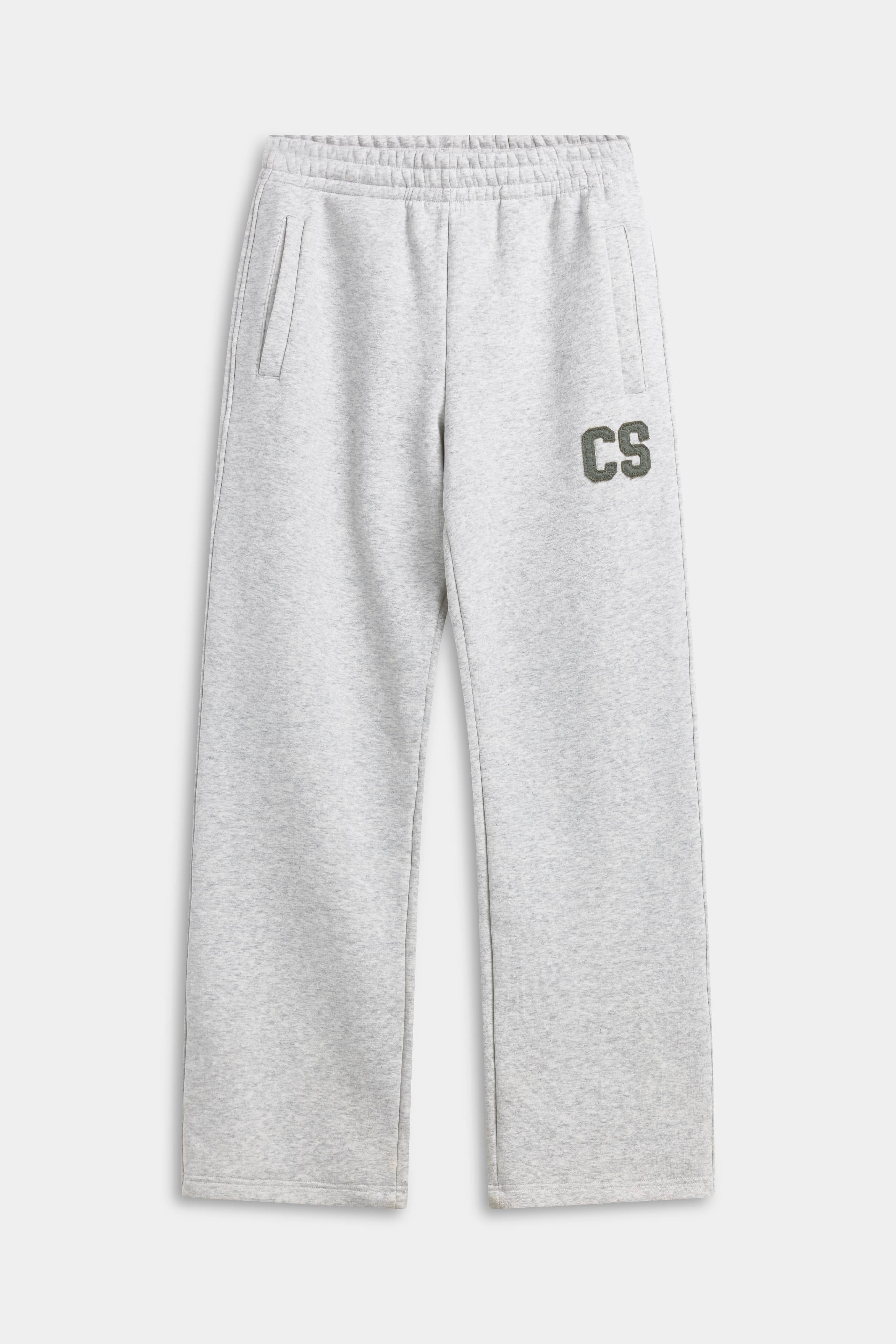 CASPARA CS straight-leg sweatpants in grey melange featuring a khaki CS logo patch.